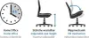 Diagrams illustrating features of an office chair: time spent, adjustable height, and tilt mechanism. Produktbild-Vorschau