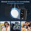 Collage showing a phone case with a magnetic charger, a woman taking a selfie with the case, and a phone mounted in a car. Náhled obrázku produktu