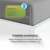 A close-up view of a fitted sheet on a mattress, highlighting its fit and elastic band. Produktbild-Vorschau