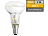 A clear studio shot of an LED light bulb with product specifications displayed in a graphic overlay. Produktbild-Vorschau