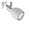Close-up of a modern LED spotlight with a white casing and chrome accents. Produktbild-Vorschau
