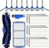 A collection of cleaning accessories for a robot vacuum cleaner, including brushes, filters, and a cleaning tool, arranged on a white background. Produktbild-Vorschau