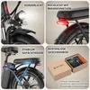 A collage of four images showcasing different features of an e-bike. Produktbild-Vorschau