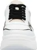 A front view of a white sneaker with black laces. Produktbild-Vorschau