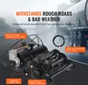 A close-up view of a truck air horn system with various features highlighted by text overlays. Produktbild-Vorschau
