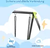 Close-up of a swing set frame with ropes, with marketing text and icons. Produktbild-Vorschau