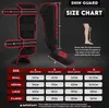 A size chart for shin guards, showing measurements and different sizes. Voir les images du produit