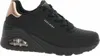 A black Skechers Uno Wedge sneaker with rose gold accents is shown from the side against a white background. Náhled obrázku produktu