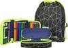 A set of school supplies including a backpack, a pencil case, and a pencil case with colored pencils, arranged on a white background. Produktbild-Vorschau