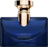 A close-up studio shot of a blue perfume bottle with a gold cap. Produktbild-Vorschau