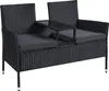 A black rattan loveseat with gray cushions and a built-in table. Produktbild-Vorschau