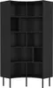 A black corner bookshelf with multiple shelves and black legs. Produktbild-Vorschau