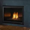 A close-up shot of a modern gas fireplace with flames burning. Produktbild-Vorschau