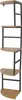 A tall, narrow, five-tier corner shelf unit with a metal frame and wooden shelves. Anteprima dell’immagine prodotto