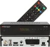 A black satellite receiver and its remote control are shown against a white background. Produktbild-Vorschau