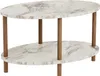 A two-tiered oval coffee table with a marble-like top and wooden legs, presented against a white background. Náhľad obrázku produktu