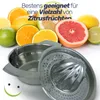 A citrus juicer with various citrus fruits like oranges, lemons, limes, and grapefruits displayed in the background. Produktbild-Vorschau