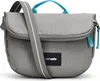 A gray Pacsafe bodybag with blue accents and a strap, shown against a white background. Produktbild-Vorschau