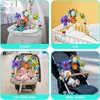 A collage of four images showing a baby mobile attached to a cradle, crib, car seat, and stroller. Náhled obrázku produktu