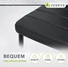 A close-up of a black chair seat with a logo and marketing text at the bottom. Podgląd zdjęcia produktu