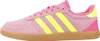 A side view of a pink Adidas sneaker with yellow stripes. Produktbild-Vorschau