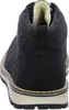 The back view of a black boot with a gray knitted collar and a cream-colored sole. Produktbild-Vorschau