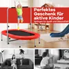 A collage of images showing a trampoline, children playing, and a woman working on a laptop. Anteprima dell’immagine prodotto