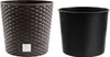 A brown woven planter and a black inner pot are shown side-by-side against a white background. Náhled obrázku produktu