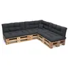 A sectional sofa made of wooden pallets with dark gray cushions, shown against a white background. Anteprima dell’immagine prodotto