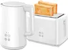 A white electric kettle and a white toaster with two slices of toast are shown side-by-side against a white background. Produktbild-Vorschau