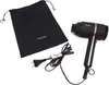 A black Beurer hair dryer with rose gold accents, its power cord, and a black storage pouch are laid out on a white background. Podgląd zdjęcia produktu