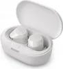 A pair of white Philips in-ear headphones in their charging case, with the lid open. Produktbild-Vorschau