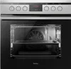 A front view of a modern oven with its door open, revealing the interior. Produktbild-Vorschau