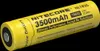 A yellow Nitecore 18650 rechargeable battery with black text and markings, set against a black background. Voir les images du produit