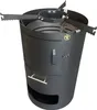 A black metal outdoor stove or fire pit with a cooking grate on top. Produktbild-Vorschau