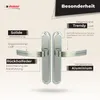 A marketing image showcasing door handles with descriptive text highlighting features. Produktbild-Vorschau