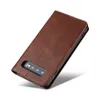 A brown leather flip phone case is shown against a white background. Produktbild-Vorschau
