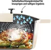 A cutaway view of a cocotte showing a roast chicken and vegetables inside, with a diagram illustrating the self-moisturizing circulation. Produktbild-Vorschau