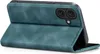 A teal flip case for a smartphone is shown from a diagonal, rear-facing angle, with the front cover open. Produktbild-Vorschau