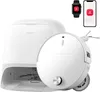 A white robot vacuum cleaner and its charging dock are displayed against a white background. A smartwatch and a smartphone, both displaying a red 'Z' logo, are shown in the upper right corner. Produktbild-Vorschau