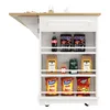 A white kitchen island with a wooden countertop and shelves stocked with snacks and a bottle of soda. Anteprima dell’immagine prodotto