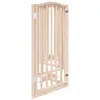 A wooden pet gate with a door, shown from the side and slightly angled. Náhled obrázku produktu