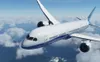 A Boeing 787 Dreamliner airplane flying through clouds above a snowy mountain range. Anteprima dell’immagine prodotto