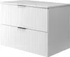 A white, two-drawer cabinet with vertical ribbed detailing and dark metal handles. Náhled obrázku produktu