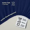 A close-up of a dark blue fabric with text and care symbols. Produktbild-Vorschau