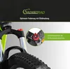 Close-up of an e-bike suspension fork with a circular inset highlighting an adjustment mechanism. Produktbild-Vorschau