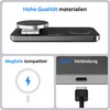 A collage of images showcasing a wireless charger with its features highlighted. Produktbild-Vorschau