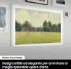A framed digital artwork displayed on a wall, with text overlays describing its design. Produktbild-Vorschau