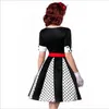 Vintage Retro Godet Kleid mit Gürtel in weiß/schwarz Größe Produktbild-Vorschau 3