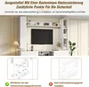 A living room wall unit with a TV, shelves, and cabinets, with inset diagrams showing how to install safety restraints. Anteprima dell’immagine prodotto